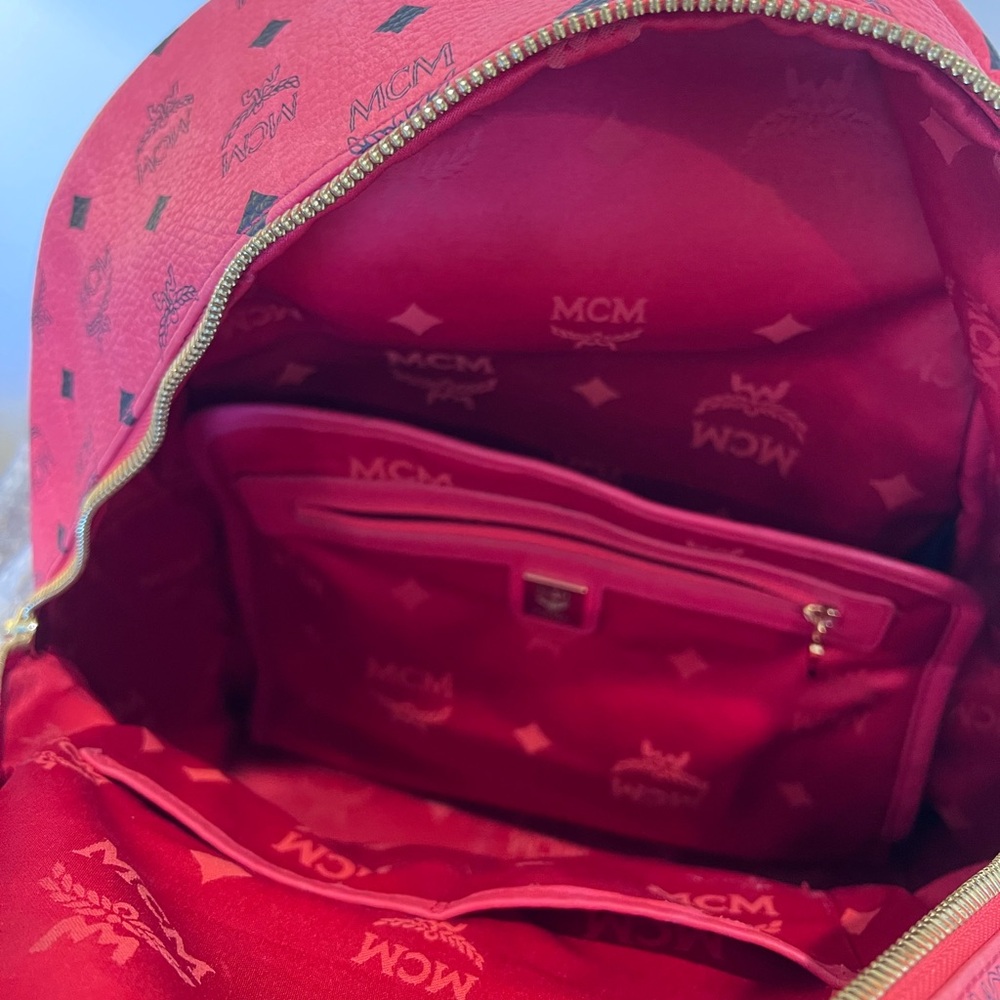 MCM Vibrant Pink Visetos Leather Backpack - Picture 9 of 11